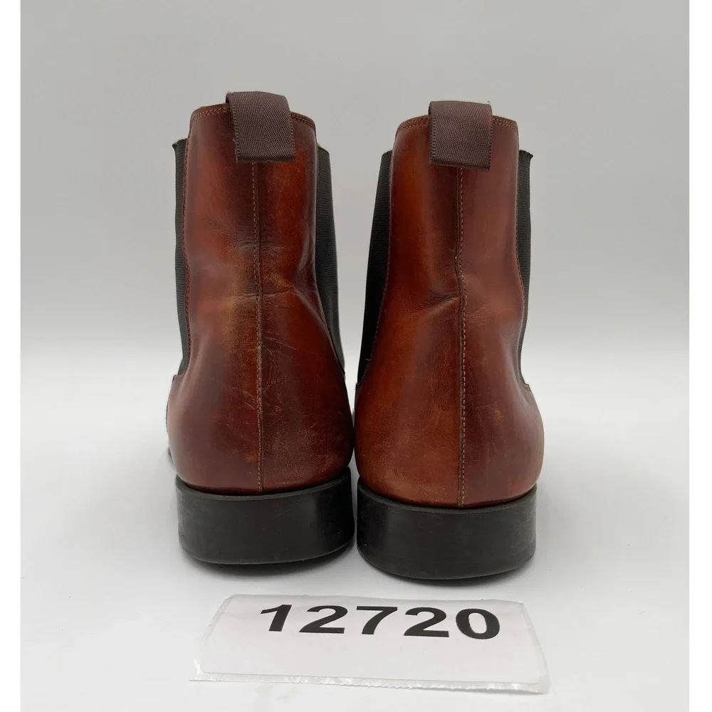 Magnanni Boots Mens 9M Burnished Cognac Leather Square Toe Formal Ankle Chelsea
